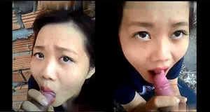 Nhân tình mút chuối ở vườn sau nhà